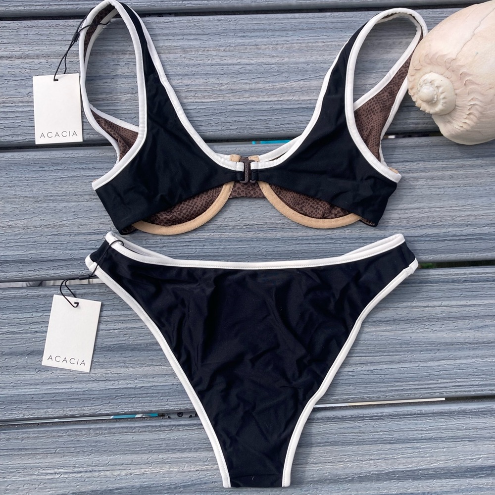 ACACIA Set - Black Piped Ruby Underwire Bikini Top & Parker Bottoms - M/L - Picture 7 of 16
